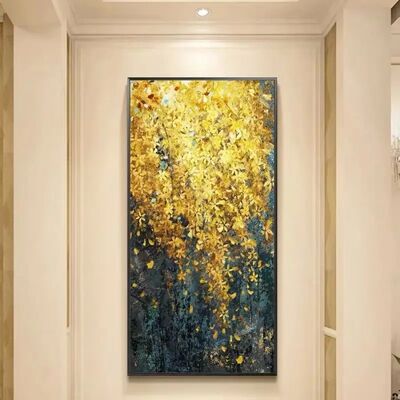 MJSP Brand Modern Abstract Gold Leaf Hand-Painted Landscape Oil Painting on Canvas with Customizable Size for Living Room