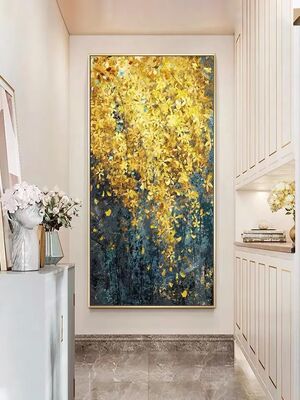 MJSP Brand Modern Abstract Gold Leaf Hand-Painted Landscape Oil Painting on Canvas with Customizable Size for Living Room